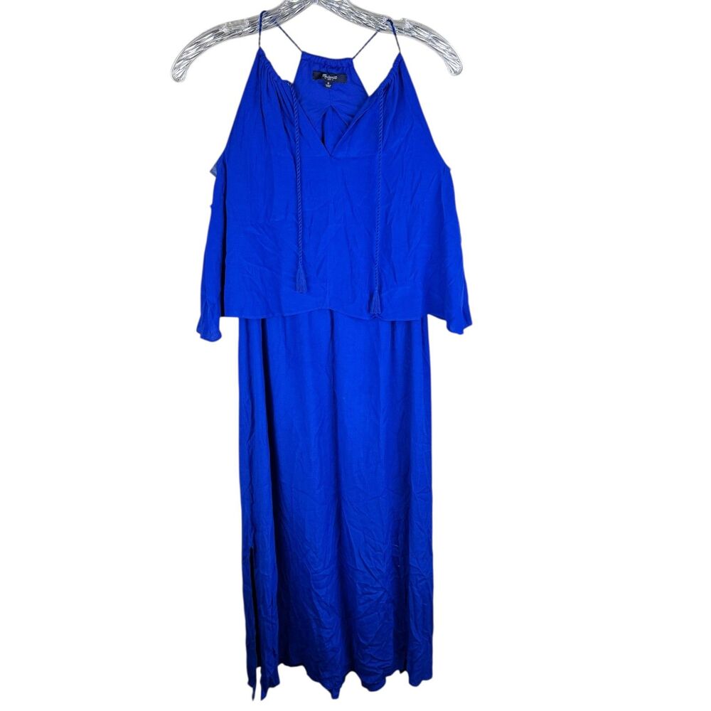 Madewell Flutter Cut Out Maxi Halter Dress Womens size 0 Blue Flowing Fairy Core